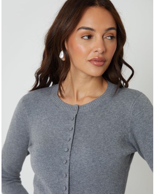 Threadbare Gray Crew Neck Compact Knitted Cardigan