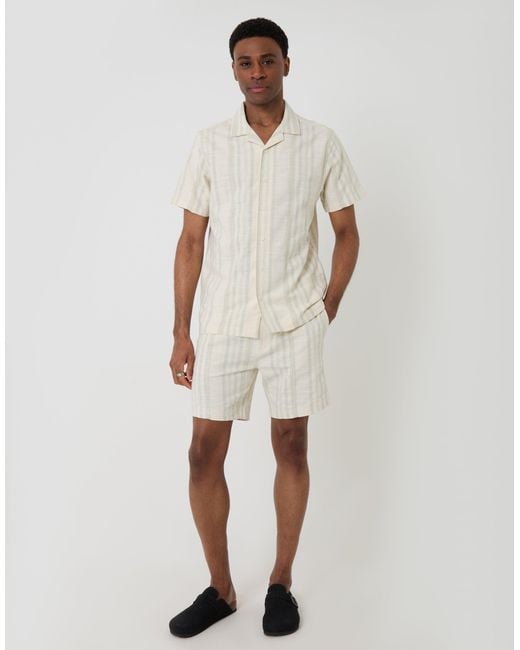 Threadbare Natural Chevron Cotton Short Sleeve Shirt for men