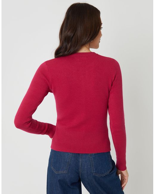 Threadbare Red Crew Neck Compact Knitted Cardigan