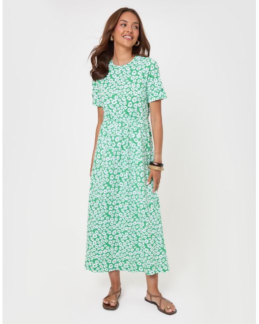 Threadbare Green Crew Neck Jersey Midi Dress With Patch Pockets