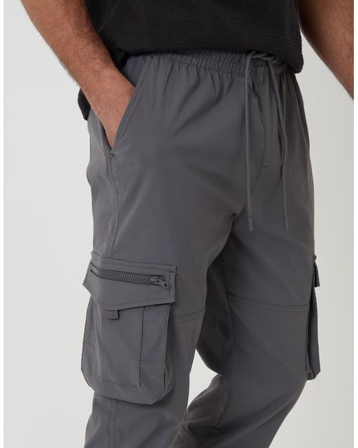 Threadbare Gray Slim Fit Stretch Cargo Trousers for men