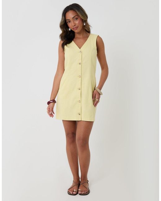 Threadbare Natural Denim V-Neck Mini Pinafore Dress