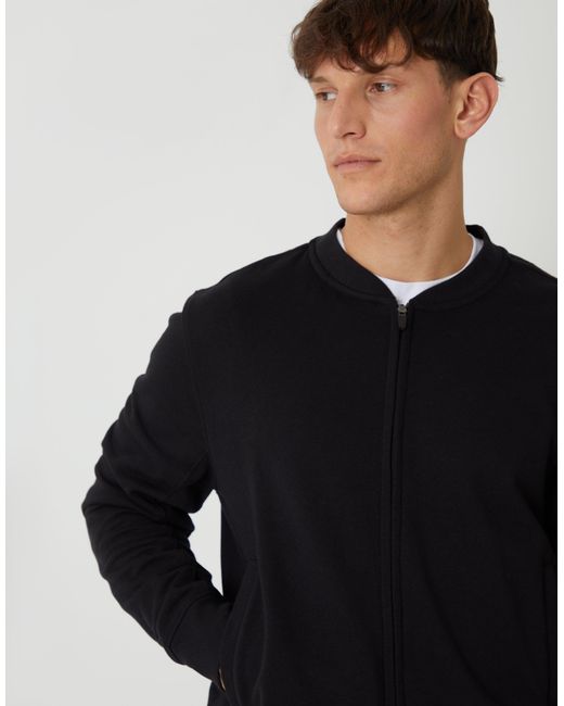 Threadbare Black Zip Through Sweat Bomber for men