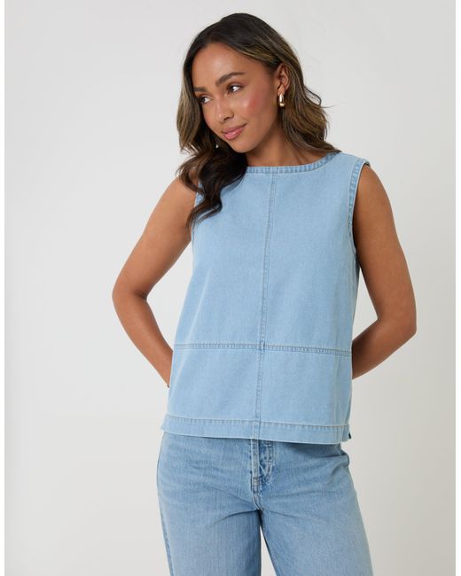 Threadbare Blue Denim Tie-Back Shell Top
