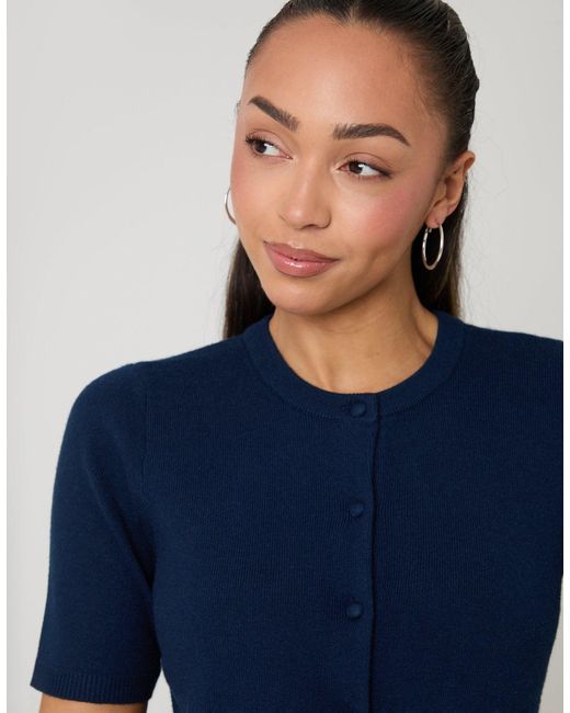 Threadbare Blue Jacquard Knit Short Sleeve Cardigan