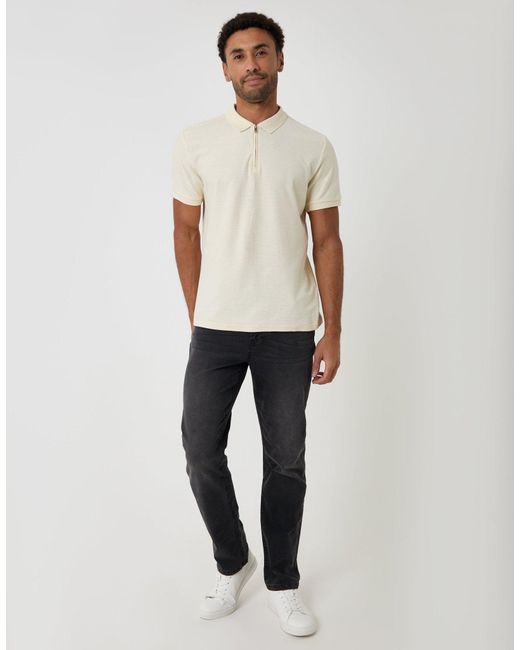 Threadbare White Textured Quarter Zip Polo Shirt for men