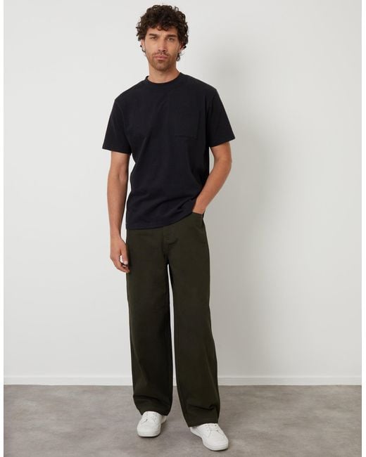 Threadbare Black Baggy Fit 5 Pocket Chino Trousers for men