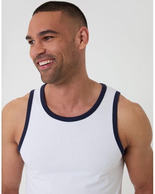 Threadbare White Cotton Ringer Vest for men
