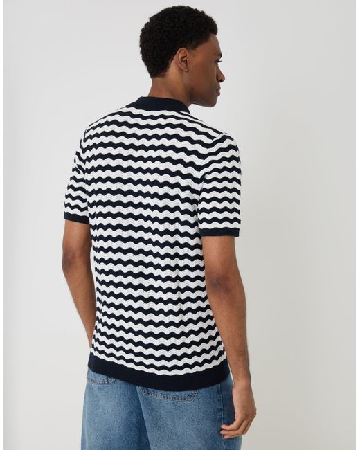 Threadbare Blue Wavy Textured Knitted Polo for men