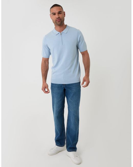 Threadbare White Quarter Zip Knitted Polo for men