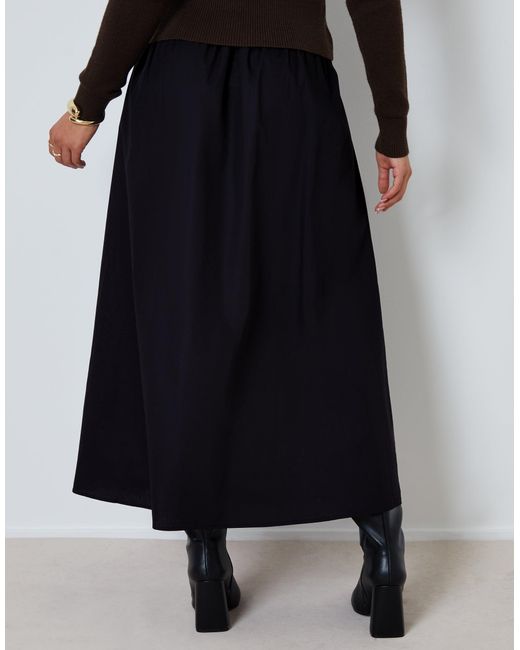 Threadbare Black Pure Cotton Poplin Maxi Skirt With Pockets