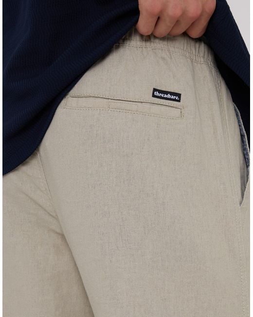 Threadbare Gray Linen Blend Drawcord Trousers for men