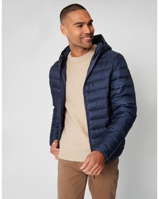 Threadbare Blue Matte Finish Padded Hooded Jacket for men