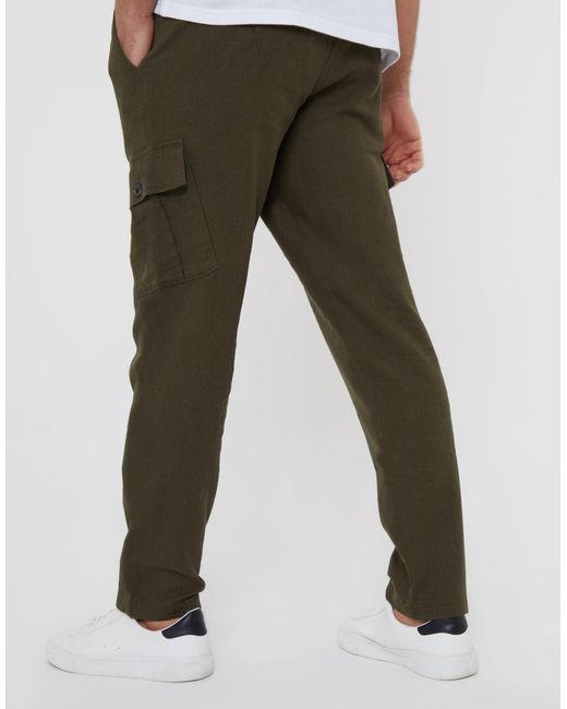 Threadbare Green Linen Blend Cargo Trousers for men