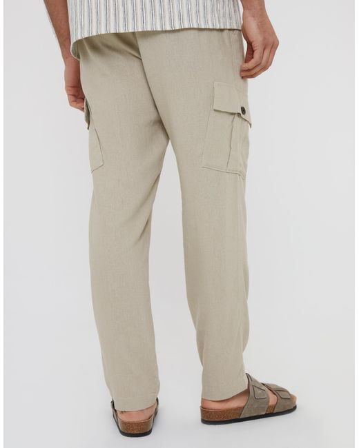 Threadbare Natural Linen Blend Cargo Trousers for men
