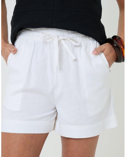 Threadbare Blue Linen Blend Tie Waist Shorts