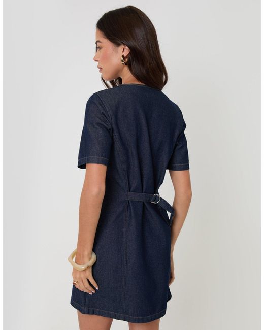 Threadbare Blue Denim Button Up Mini Dress
