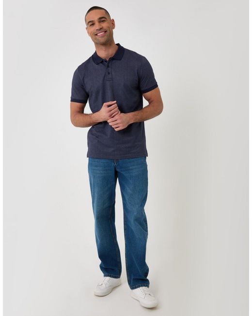 Threadbare Blue Textured Cotton Polo Shirt for men
