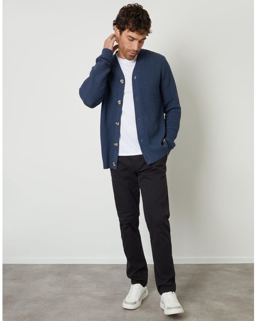 Threadbare Blue Basket Stitch Cardigan for men