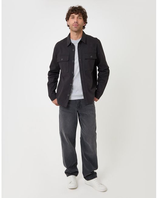 Threadbare Black Curved Hem Cotton Shacket for men