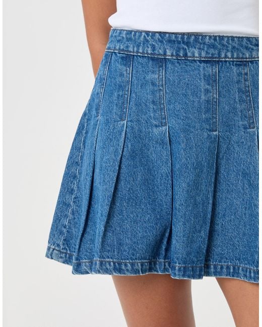 Threadbare Blue Denim Pleated Mini Skirt