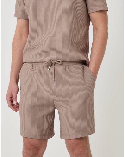 Threadbare Natural Regular Fit Ribbed Shorts for men