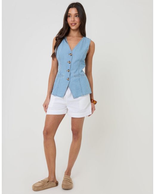 Threadbare Blue Denim Longline V-Neck Waistcoat