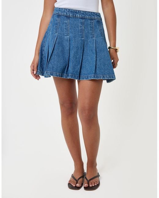 Threadbare Blue Denim Pleated Mini Skirt