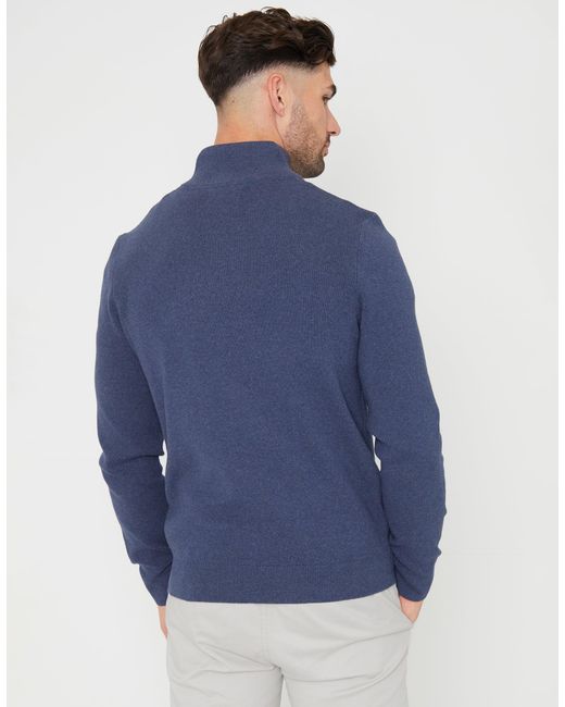 Threadbare Blue Knitted Quarter Zip Jumper for men