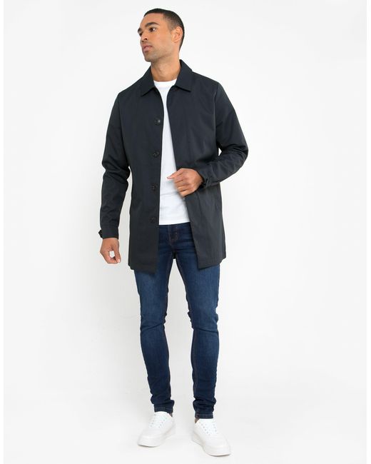 Threadbare Blue Showerproof Longline Mac for men