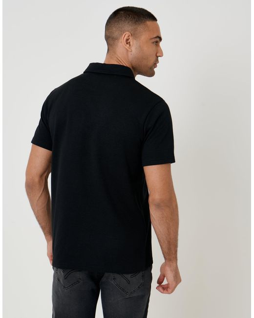 Threadbare Black Textured Hidden Placket Polo Shirt for men