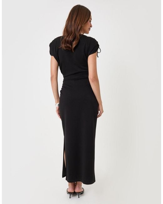 Threadbare Blue Ruched Shoulder Tie Midi Dress