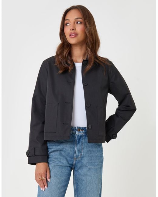 Threadbare Blue Scarf Detail Cropped Trench Coat