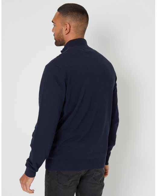 Threadbare Blue Mini Cable Knit Quarter Zip Jumper for men