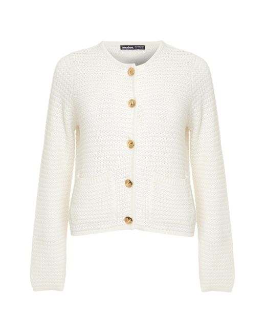 Threadbare White Patch Pocket Crew Neck Cardigan