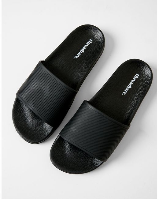 Threadbare Black Sliders for men