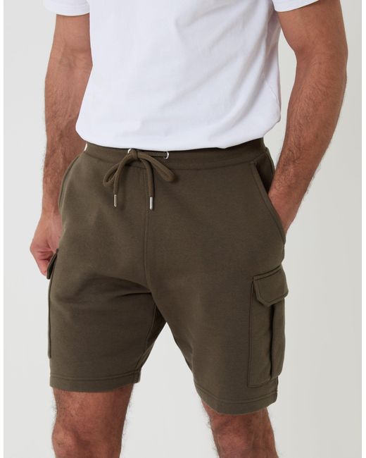 Threadbare White Cargo Fleece Shorts for men