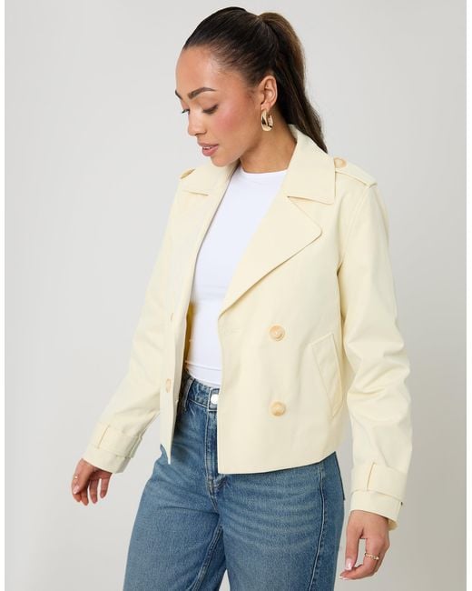 Threadbare Natural Double Breasted Cropped Trench Coat