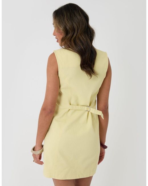 Threadbare Natural Denim V-Neck Mini Pinafore Dress