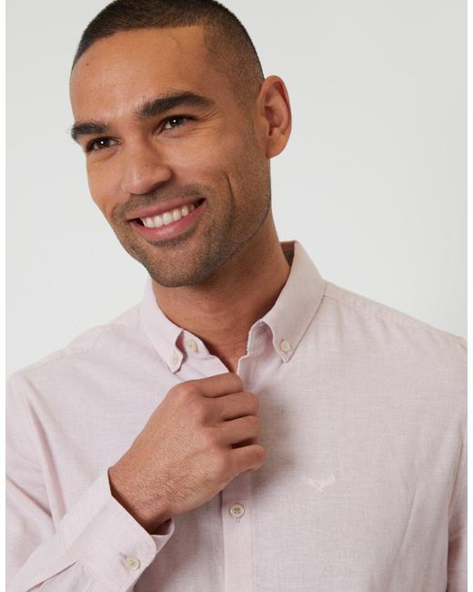 Threadbare Purple Long Sleeve Linen Blend Shirt for men