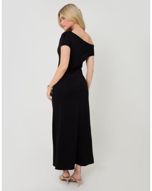 Threadbare Black Petite Off Shoulder Draped Jersey Maxi Dress