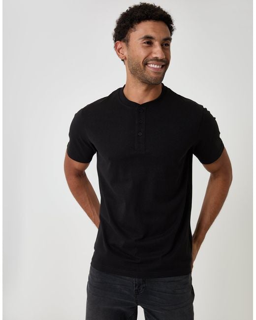 Threadbare Black 2 Pack Cotton Grandad Collar T-Shirts for men