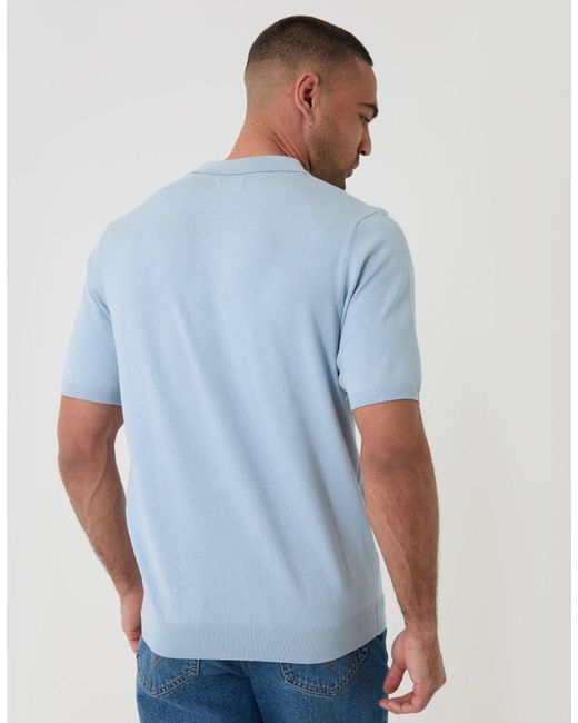 Threadbare White Quarter Zip Knitted Polo for men
