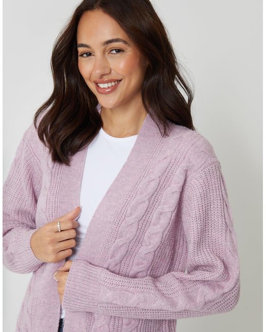 Threadbare Purple Cable Knit Cardigan