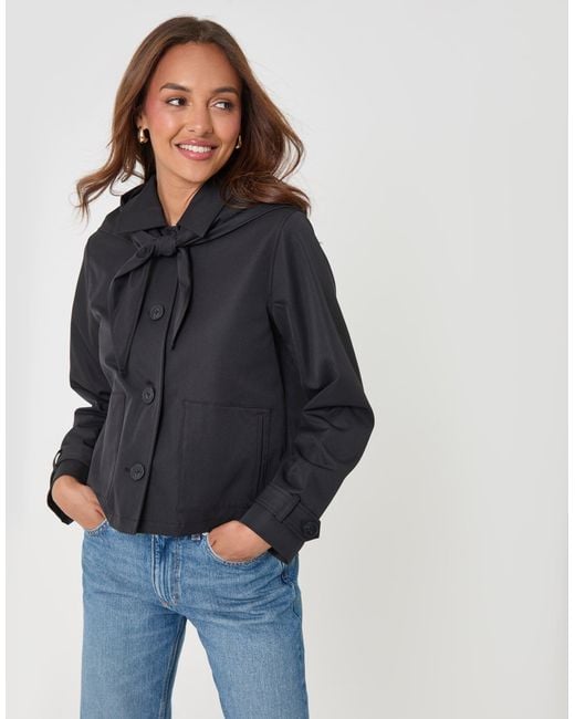 Threadbare Blue Scarf Detail Cropped Trench Coat