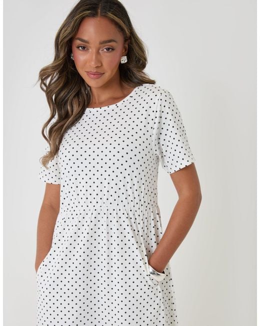 Threadbare White Pure Cotton Midi Smock Dress With Pockets