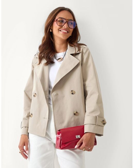 Threadbare Red Funnel Neck Short Trench Coat