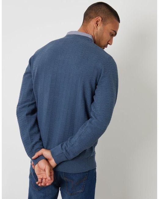 Threadbare Blue Mock Shirt Textured Knitted Jumper for men