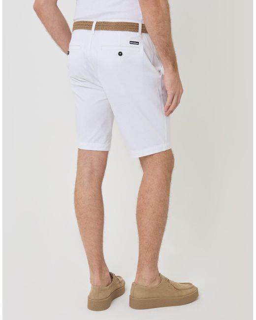 Threadbare White Belted Chino Shorts for men