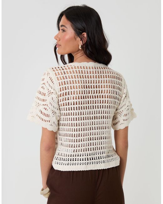 Threadbare Natural Crochet Button Up Top